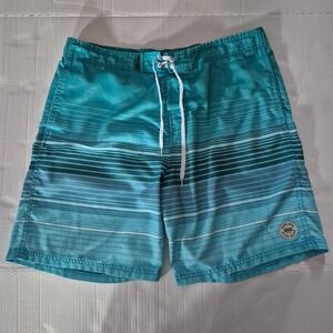 Ron Jon Surf Shop Swim Trunks Mens XL Teal Striped Board Shorts Beach